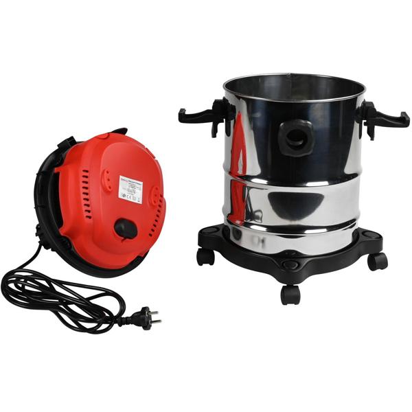 Effizienter Nass-Trocken-Staubsauger mit Multi-Filter- System, 1200W, 16 kPa – 15L Behälter, Edelstahl silber-rot, für blitzblanke Ergebnisse