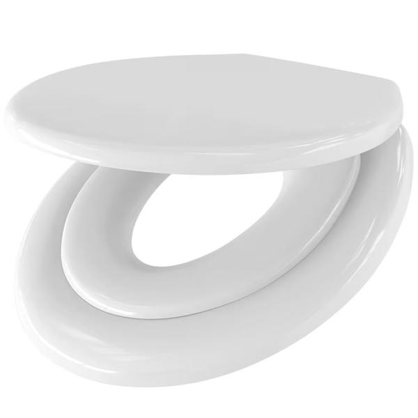 Couvercle de WC robuste 2 en 1 avec insert enfant & abaissement automatique Soft Close, 44,5 x 37,2 cm, blanc, fonction Quick Release pour un nettoyage facile