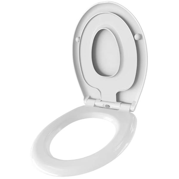 Couvercle de WC robuste 2 en 1 avec insert enfant & abaissement automatique Soft Close, 44,5 x 37,2 cm, blanc, fonction Quick Release pour un nettoyage facile