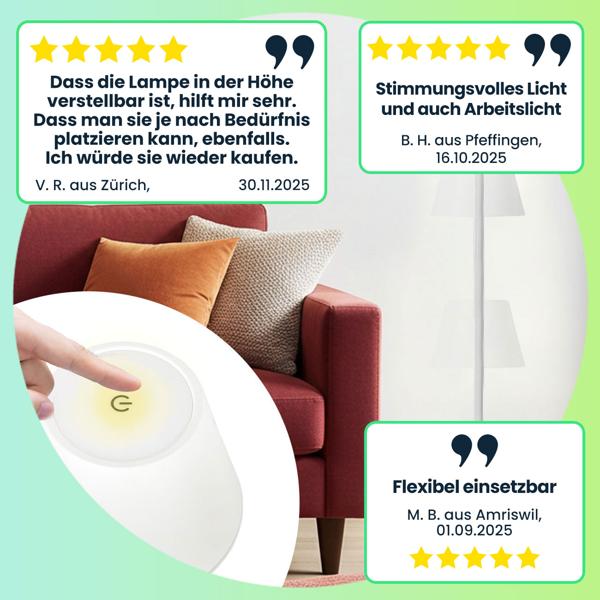 Moderne höhenverstellbare LED-Stehlampe, dimmbar, weiss, 50 /90/130 cm - ein elegantes Stimmungslicht für Wohnzimmer, Schlafzimmer & Büro