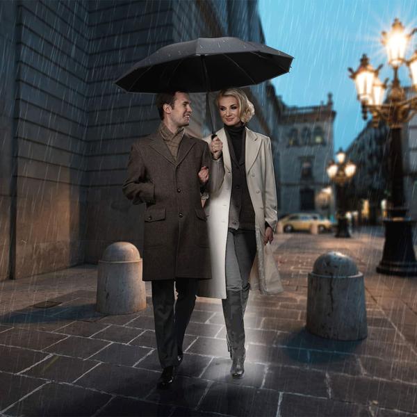 Faltbarer Regenschirm mit LED-Taschenlampe, Ø105 cm, schwarz: Ein perfekter Allwetter-Begleiter für Dunkelheit & Regenschauer