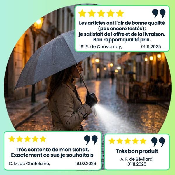 Parapluie pliant avec lampe de poche LED intégrée, Ø 105 cm – votre allié parfait contre la pluie et l’obscurité  – anthracite