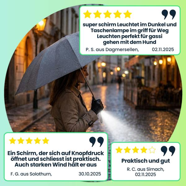 Faltbarer Regenschirm mit LED-Taschenlampe, Ø105 cm, anthrazit: Ein perfekter Allwetter-Begleiter für Dunkelheit & Regenschauer