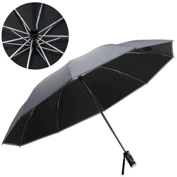 Faltbarer Regenschirm mit LED-Taschenlampe, Ø105 cm, anthrazit: Ein perfekter Allwetter-Begleiter für Dunkelheit & Regenschauer