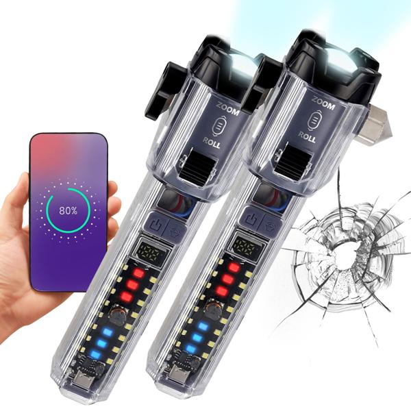 set di 2 potenti torce ricaricabili con martello di emergenza e tagliacinture: il vostro compagno affidabile per l‘auto, il campeggio e le emergenze, la sicurezza in movimento!