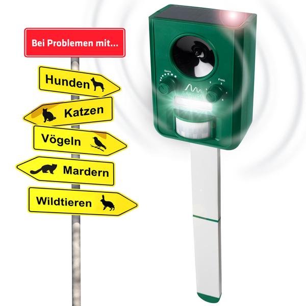 2er-Set Universal Solar Tiervertreiber mit Ultraschall und Blitzlicht, Reichweite 10m, effektiv, tierfreundlich & umweltfreundlich