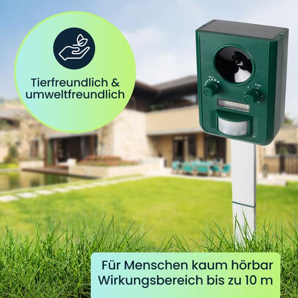 2er-Set Universal Solar Tiervertreiber mit Ultraschall und Blitzlicht, Reichweite 10m, effektiv, tierfreundlich & umweltfreundlich