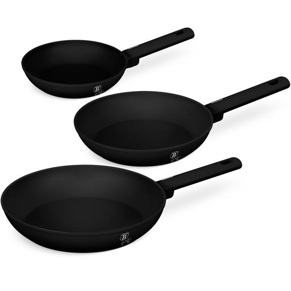 Mattschwarzes 3er Pfannen-Set: Ø 20, 24, 28cm, exzellente Antihaftwirkung, stabil, hitzebeständig & spülmaschinenfest, für perfekte Kochergebnisse