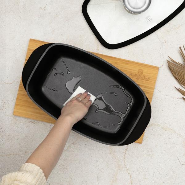 Hochwertiger Bräter mit Aromaknopf & Glasdeckel, oval 6 Liter schwarz - Für perfektes Schmoren & Braten - Robust & langlebig kochen