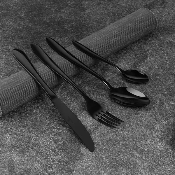 Modernes 24-tlg. Besteck Set, schwarz: Für 6 Personen, zeitloses Design, perfekt für Dinnerpartys & den Alltag