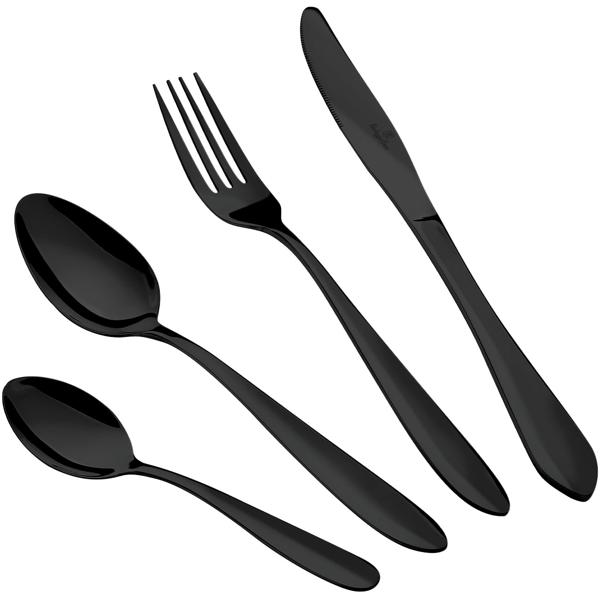 Modernes 24-tlg. Besteck Set, schwarz: Für 6 Personen, zeitloses Design, perfekt für Dinnerpartys & den Alltag