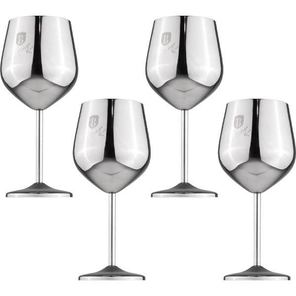 Elegantes 4tlg. Metall Weinglas Set, silber: Unzerbrechlich & stilvoll für Weinliebhaber, Robust, kühlend & für besondere Momente 