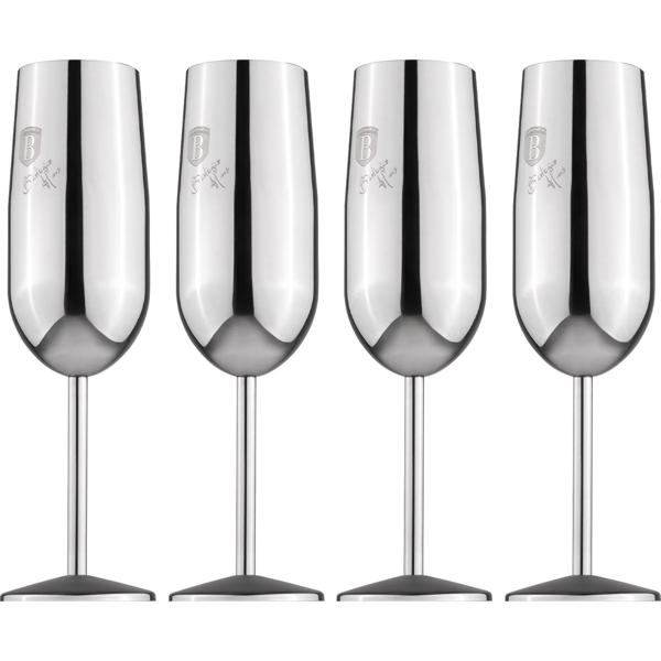 Elegantes 4tlg. Metall Champagnerglas Set, silber: Unzerbrechlich & stilvoll für Sektliebhaber, Robust, kühlend & für besondere Momente
