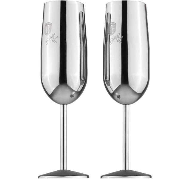 Elegantes 4tlg. Metall Champagnerglas Set, silber: Unzerbrechlich & stilvoll für Sektliebhaber, Robust, kühlend & für besondere Momente
