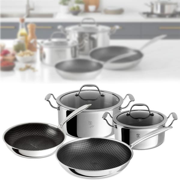 Premium Kochgeschirr-Set 6-teilig aus Edelstahl – Töpfe und Pfannen, kratzfest, spülmaschinengeeignet, backofentauglich bis 300°C