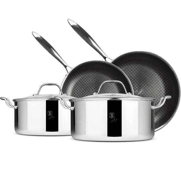 Premium Kochgeschirr-Set 6-teilig aus Edelstahl – Töpfe und Pfannen, kratzfest, spülmaschinengeeignet, backofentauglich bis 300°C