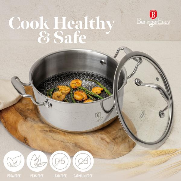 Premium Kochgeschirr-Set 8-teilig aus Edelstahl – Töpfe und Pfannen mit Deckel, kratzfest, spülmaschinengeeignet, backofentauglich bis 300°C