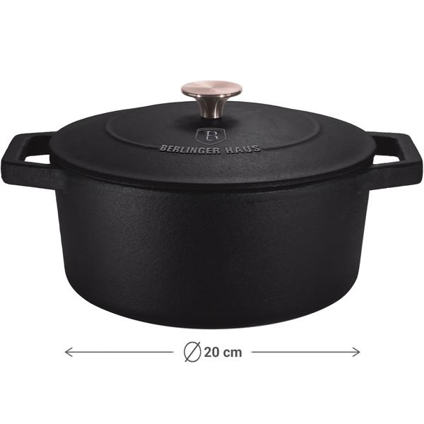 Cocotte en fonte haute qualité avec couvercle - Braiser, rôtir, cuire au four - 2,75 L - Noir-rosé-or - Compatible tous feux induction