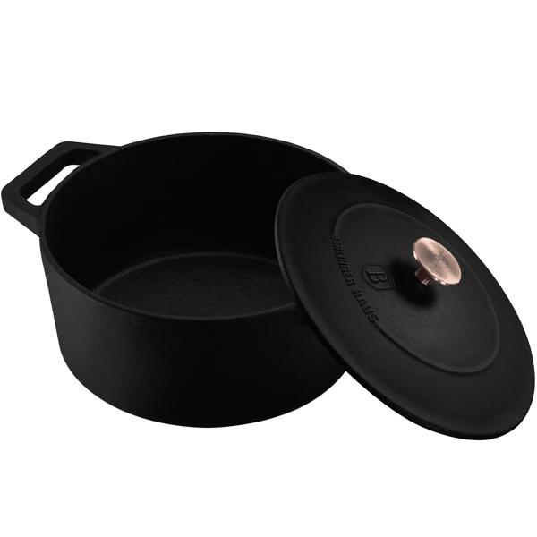 Cocotte en fonte haute qualité avec couvercle - Braiser, rôtir, cuire au four - 2,75 L - Noir-rosé-or - Compatible tous feux induction