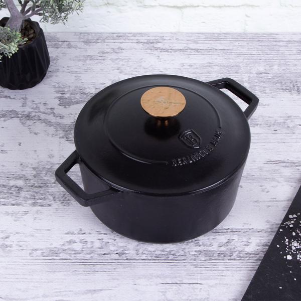 Cocotte en fonte haute qualité avec couvercle - Braiser, rôtir, cuire au four - 2,75 L - Noir-rosé-or - Compatible tous feux induction