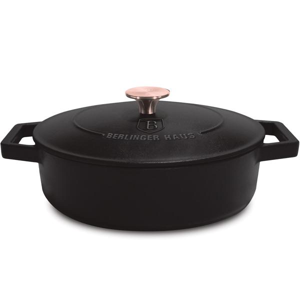 Hochwertiger Gusseisenbräter mit Deckel, 2,57 Liter, schwarz-roségold - Für perfektes Schmoren & Braten - Robust & langlebig kochen