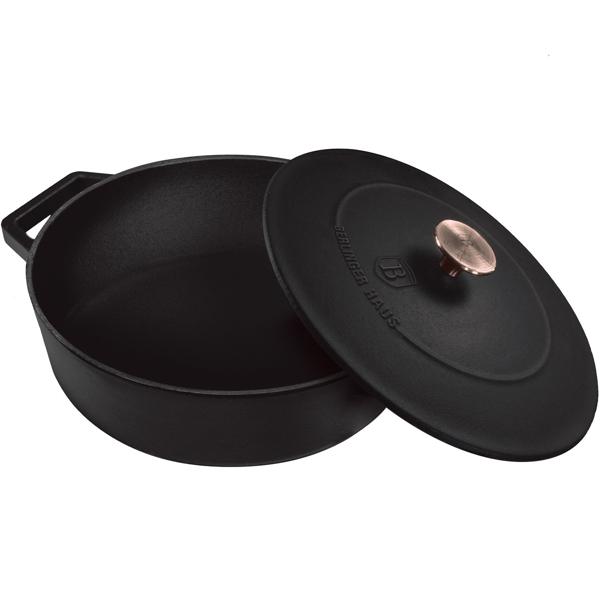 Hochwertiger Gusseisenbräter mit Deckel, 2,57 Liter, schwarz-roségold - Für perfektes Schmoren & Braten - Robust & langlebig kochen