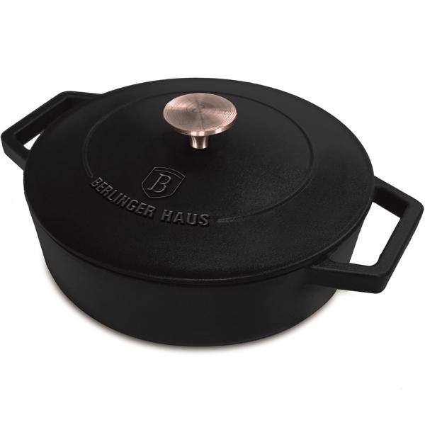 Hochwertiger Gusseisenbräter mit Deckel, 2,57 Liter, schwarz-roségold - Für perfektes Schmoren & Braten - Robust & langlebig kochen