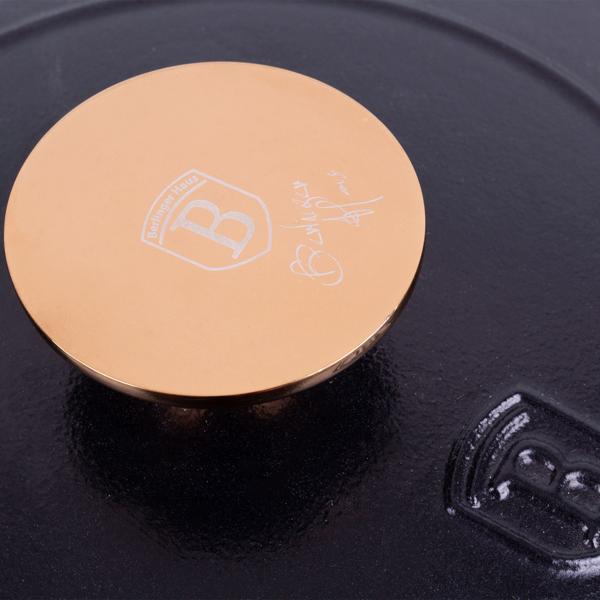 Hochwertiger Gusseisenbräter mit Deckel, 2,57 Liter, schwarz-roségold - Für perfektes Schmoren & Braten - Robust & langlebig kochen