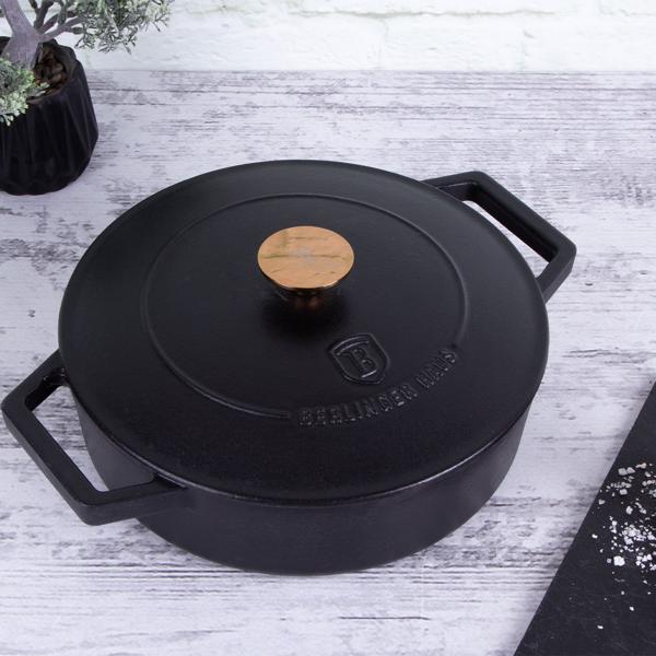 Hochwertiger Gusseisenbräter mit Deckel, 2,57 Liter, schwarz-roségold - Für perfektes Schmoren & Braten - Robust & langlebig kochen