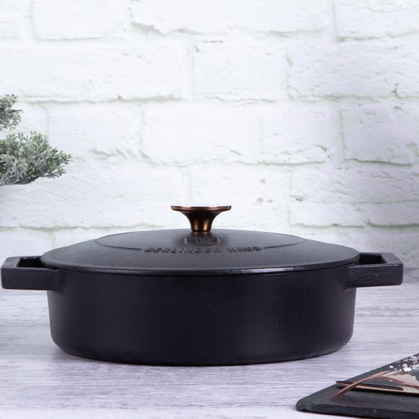 Hochwertiger Gusseisenbräter mit Deckel, 2,57 Liter, schwarz-roségold - Für perfektes Schmoren & Braten - Robust & langlebig kochen