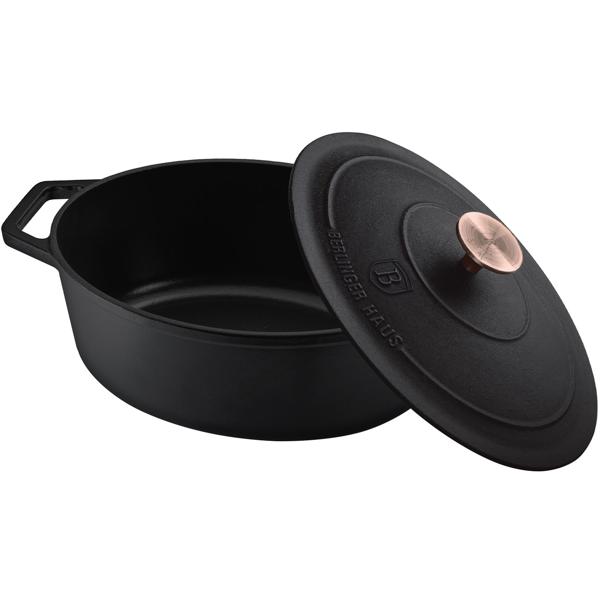 Hochwertiger Gusseisenbräter mit Deckel, oval, 5,5 Liter, schwarz-roségold - Für perfektes Schmoren & Braten - Robust & langlebig kochen