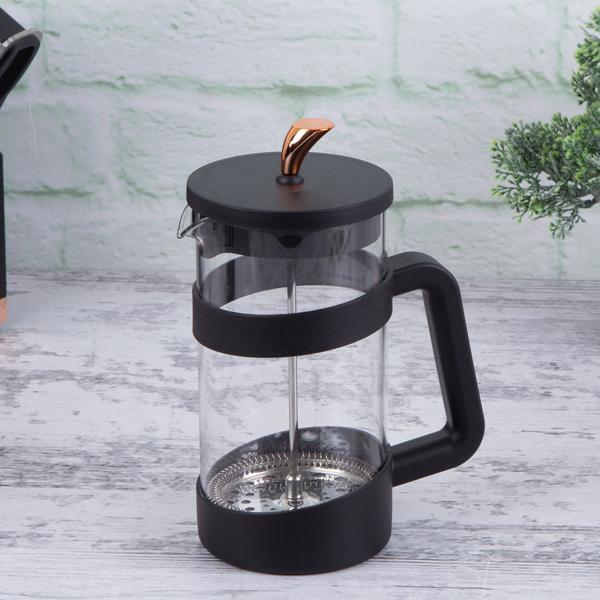 Edle French-Press für Kaffee und Tee, 1 l, schwarz-roségold:  Kaffeebereiter für aromatischen Kaffee & losen Tee, Ihr Barista-Erlebnis Zuhause