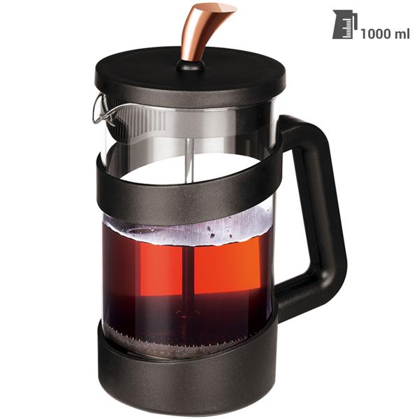 Edle French-Press für Kaffee und Tee, 1 l, schwarz-roségold:  Kaffeebereiter für aromatischen Kaffee & losen Tee, Ihr Barista-Erlebnis Zuhause