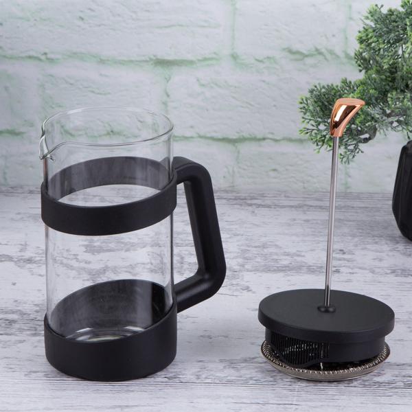 Edle French-Press für Kaffee und Tee, 1 l, schwarz-roségold:  Kaffeebereiter für aromatischen Kaffee & losen Tee, Ihr Barista-Erlebnis Zuhause