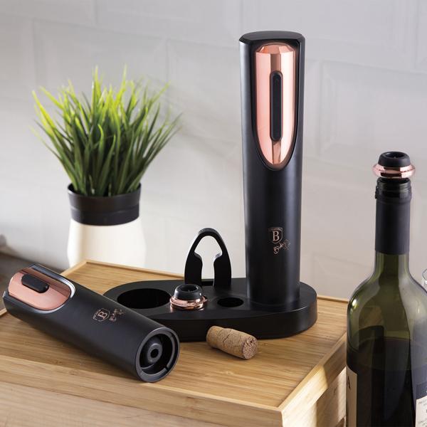 Premium Weinflaschenöffner-Set, schwarz-roségold, inkl. Vakuumverschluss & Folienschneider. Mühelos öffnen & perfektes Geschenk für Weinliebhaber