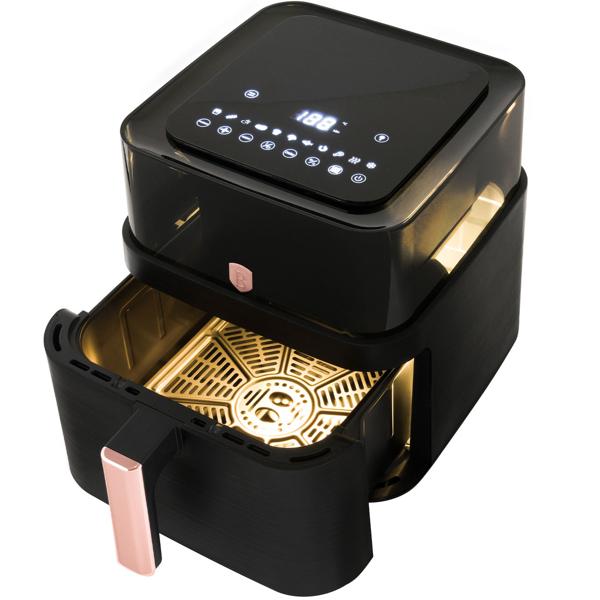 Heissluftfritteuse mit Sichtfenster & 11 Kochprogramme-Air Fryer, 7,2L, schwarz-roségold, fettarmes Frittieren, elegantes Design, knusprige Ergebnisse