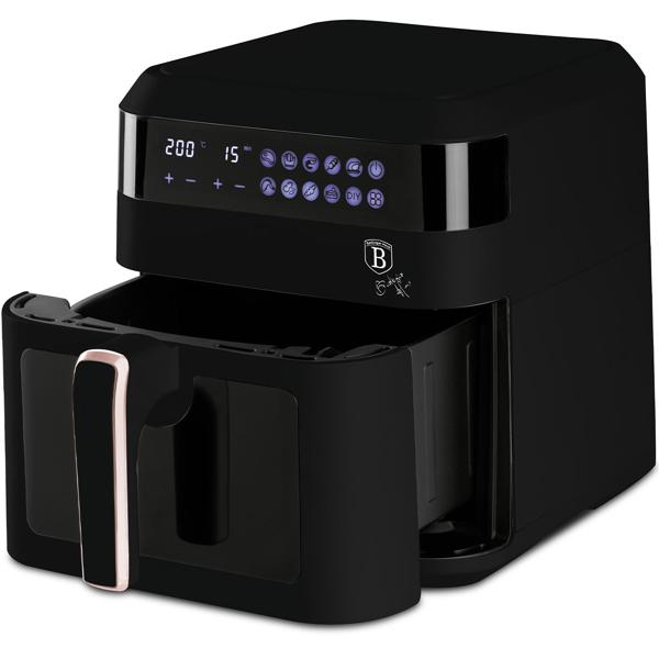 Heissluftfritteuse mit Sichtfenster & 9 Kochprogramme-Air Fryer, 6,3L, schwarz-roségold, fettarmes Frittieren, elegantes Design, knusprige Ergebnisse