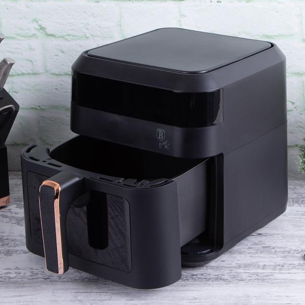 Heissluftfritteuse mit Sichtfenster & 9 Kochprogramme-Air Fryer, 6,3L, schwarz-roségold, fettarmes Frittieren, elegantes Design, knusprige Ergebnisse