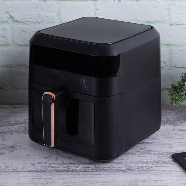 Heissluftfritteuse mit Sichtfenster & 9 Kochprogramme-Air Fryer, 6,3L, schwarz-roségold, fettarmes Frittieren, elegantes Design, knusprige Ergebnisse