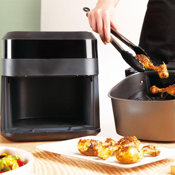 Heissluftfritteuse mit Sichtfenster & 9 Kochprogramme-Air Fryer, 6,3L, schwarz-roségold, fettarmes Frittieren, elegantes Design, knusprige Ergebnisse