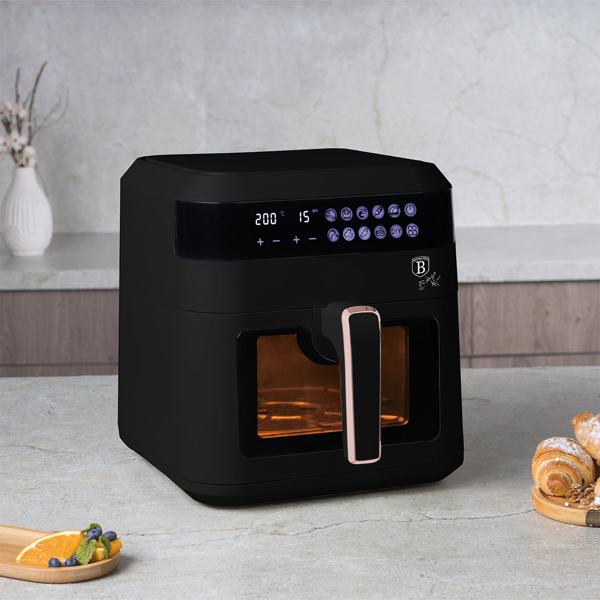 Heissluftfritteuse mit Sichtfenster & 9 Kochprogramme-Air Fryer, 6,3L, schwarz-roségold, fettarmes Frittieren, elegantes Design, knusprige Ergebnisse