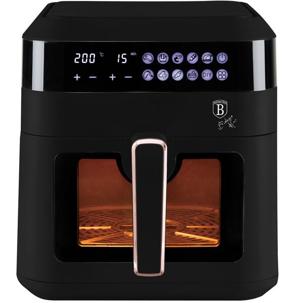 Heissluftfritteuse mit Sichtfenster & 9 Kochprogramme-Air Fryer, 6,3L, schwarz-roségold, fettarmes Frittieren, elegantes Design, knusprige Ergebnisse