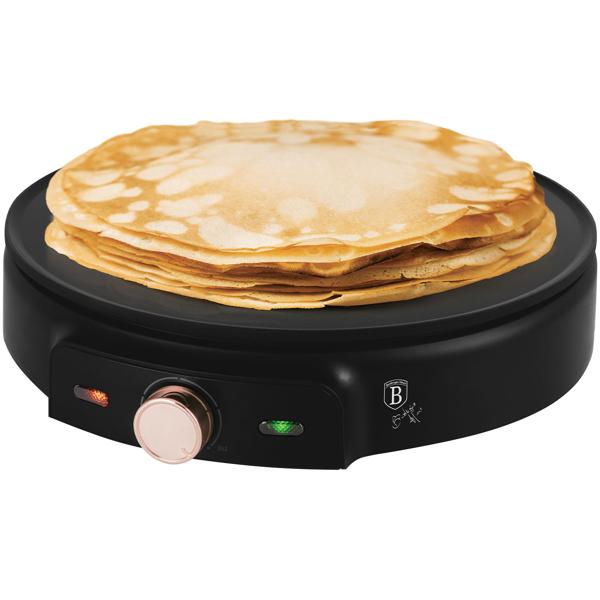 Moderner Crêpes-Maker Ø 30 cm, antihaftbeschichtet, schwarz-roségold, mit Teigverteiler & Wender. Für leckere Crêpes & Galettes. Schnelles Backen, gleichmässige Bräunung