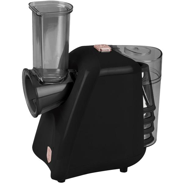 Elektrische Küchenreibe mit 5 Aufsätzen, schwarz-roségold, 150 Watt -  Zum Hobeln, Hacken oder Reiben