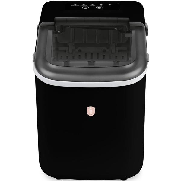 Premium Eismaschine & Eiswürfelbereiter Schwarz-Roségold, 9 perfekte Eiswürfel in 6 Minuten & 10Kg/24h, Kompakt für Bar & Küche