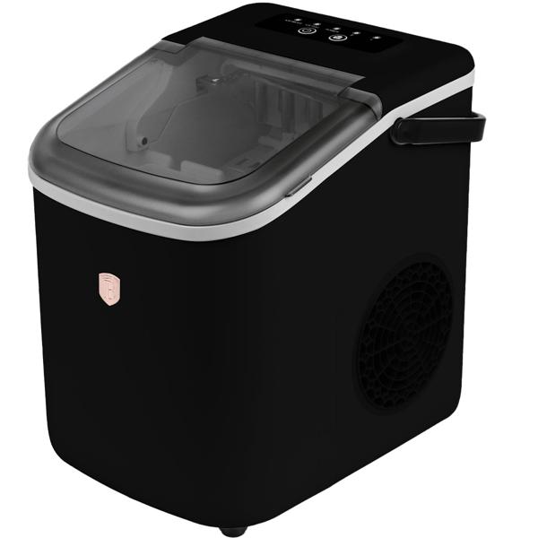 Premium Eismaschine & Eiswürfelbereiter Schwarz-Roségold, 9 perfekte Eiswürfel in 6 Minuten & 10Kg/24h, Kompakt für Bar & Küche