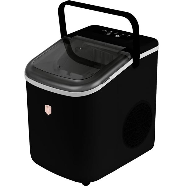 Premium Eismaschine & Eiswürfelbereiter Schwarz-Roségold, 9 perfekte Eiswürfel in 6 Minuten & 10Kg/24h, Kompakt für Bar & Küche