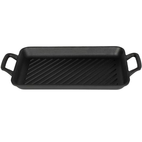Hochwertige rechteckige Grillplatte aus Gusseisen (33x22 cm) mit Griffen: Für authentische Grillstreifen & Aromen, vielseitig & ideal für Fleisch, Gemüse & Fisch