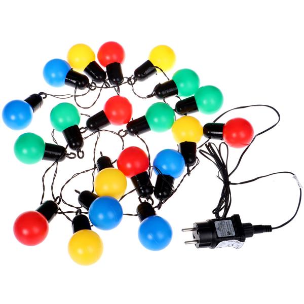 Stimmungsvolle 4-farbige LED-Lichterkette mit 20 Glühbirnen, ca. 4 m, IP44: Farbenfrohe Lichtergirlande - Ideal für Garten, Balkon & Party