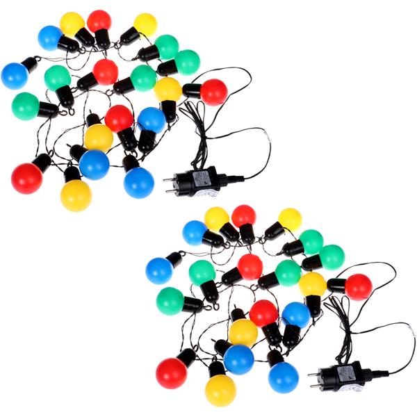 lot de 2 guirlandes lumineuses LED d‘ambiance 4 couleurs avec 20 ampoules, env. 4 m, IP44 : guirlande lumineuse colorée - idéale pour le jardin, le balcon et les fêtes